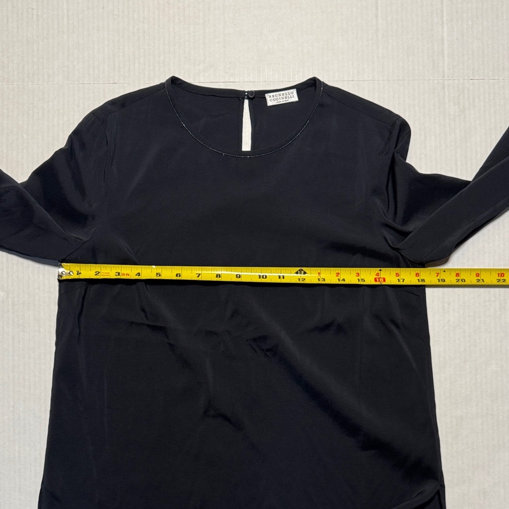 BRUNELLO CUCINELLI Women's Embellished Blouse Crewneck Long Sleeve Silk Blend SM - Picture 9 of 16